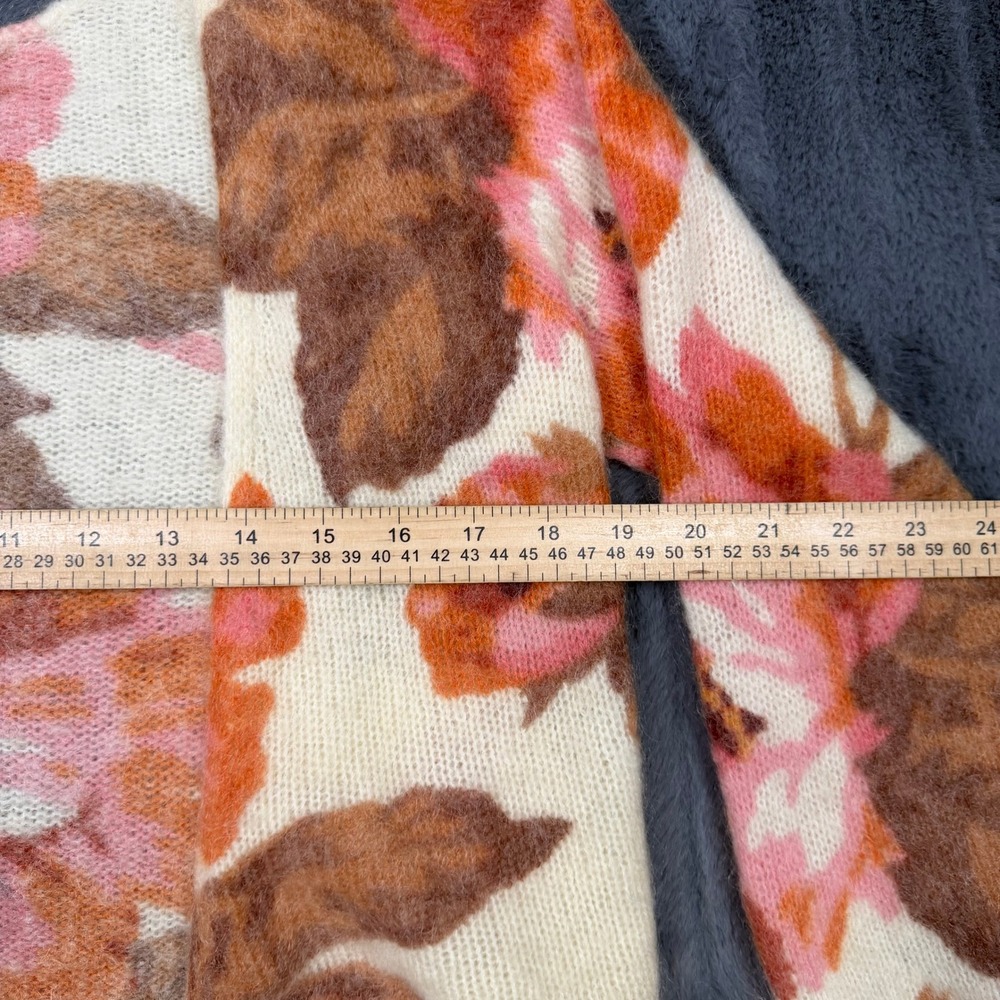 Sézane Floral Tie-Front Cardigan Women Small Cream Orange Mohair Wool Knit 8915 - Picture 7 of 8
